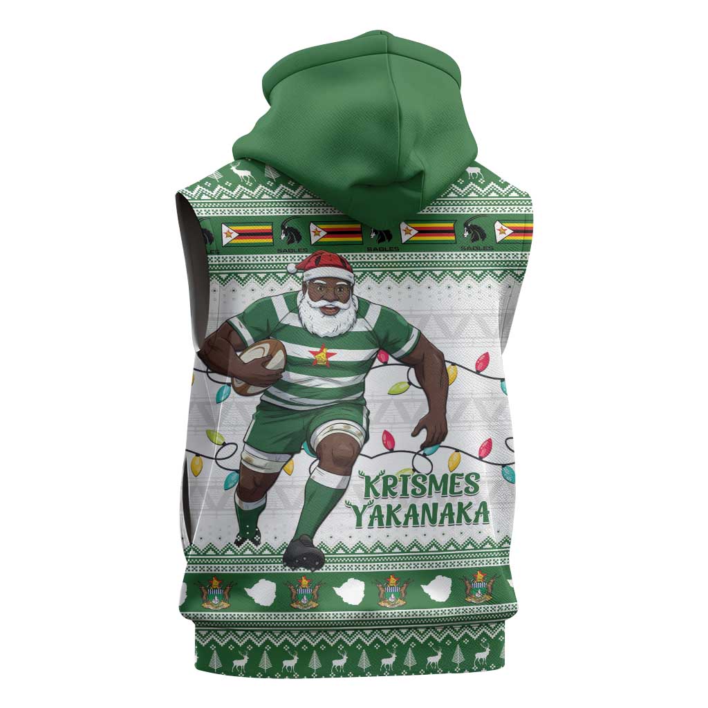 Afro Christmas Rugby Zimbabwe Sleeveless Hoodie The Sables Krismes Yakanaka - African Pride