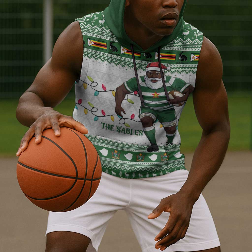 Afro Christmas Rugby Zimbabwe Sleeveless Hoodie The Sables Krismes Yakanaka - African Pride