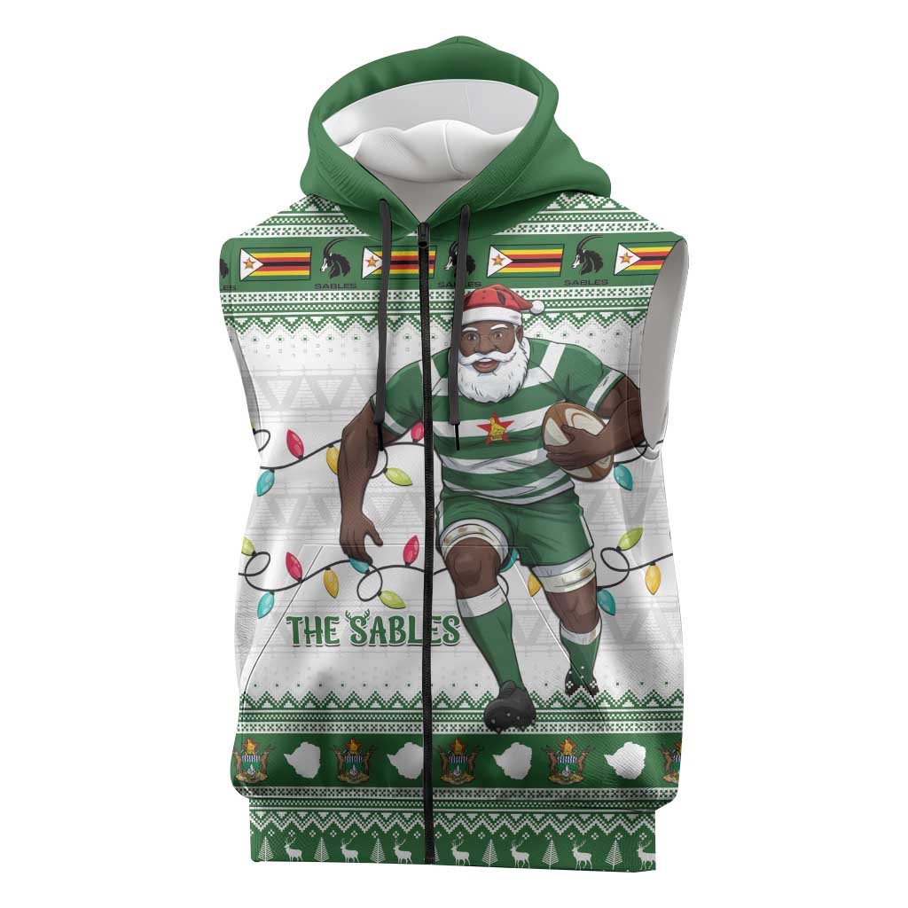 Afro Christmas Rugby Zimbabwe Sleeveless Zip Hoodie The Sables Krismes Yakanaka - African Pride