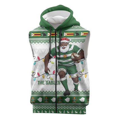 Afro Christmas Rugby Zimbabwe Sleeveless Zip Hoodie The Sables Krismes Yakanaka - African Pride