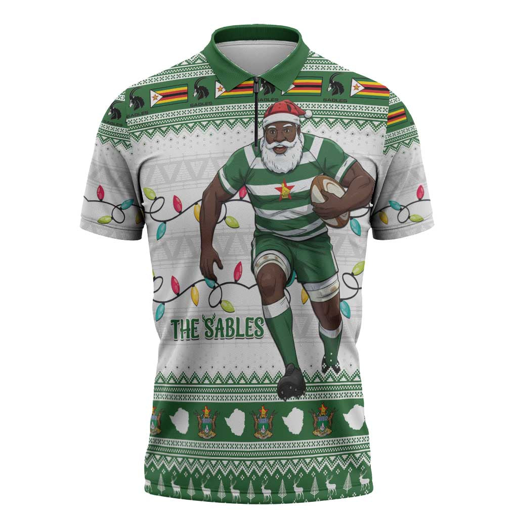 Zimbabwe Rugby Christmas Zipper Polo Shirt The Sables Krismes Yakanaka