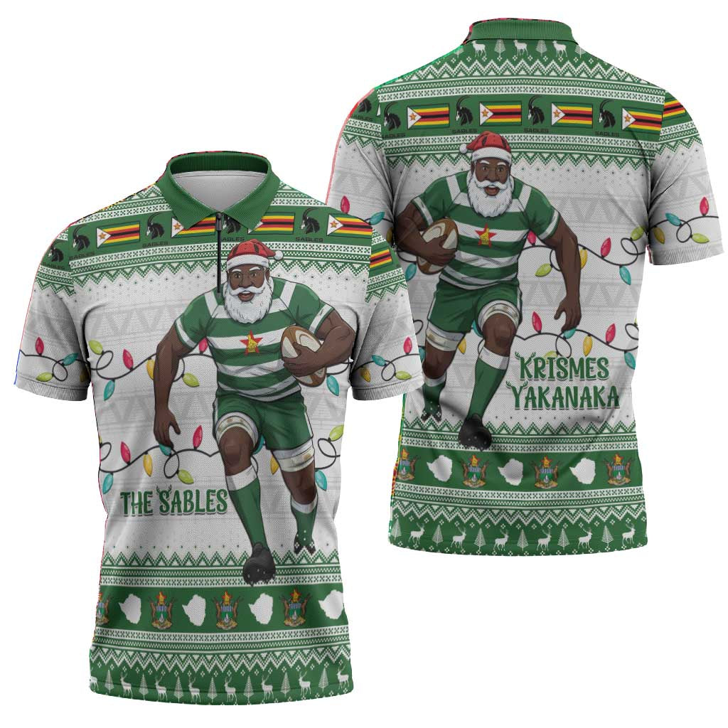 Zimbabwe Rugby Christmas Zipper Polo Shirt The Sables Krismes Yakanaka