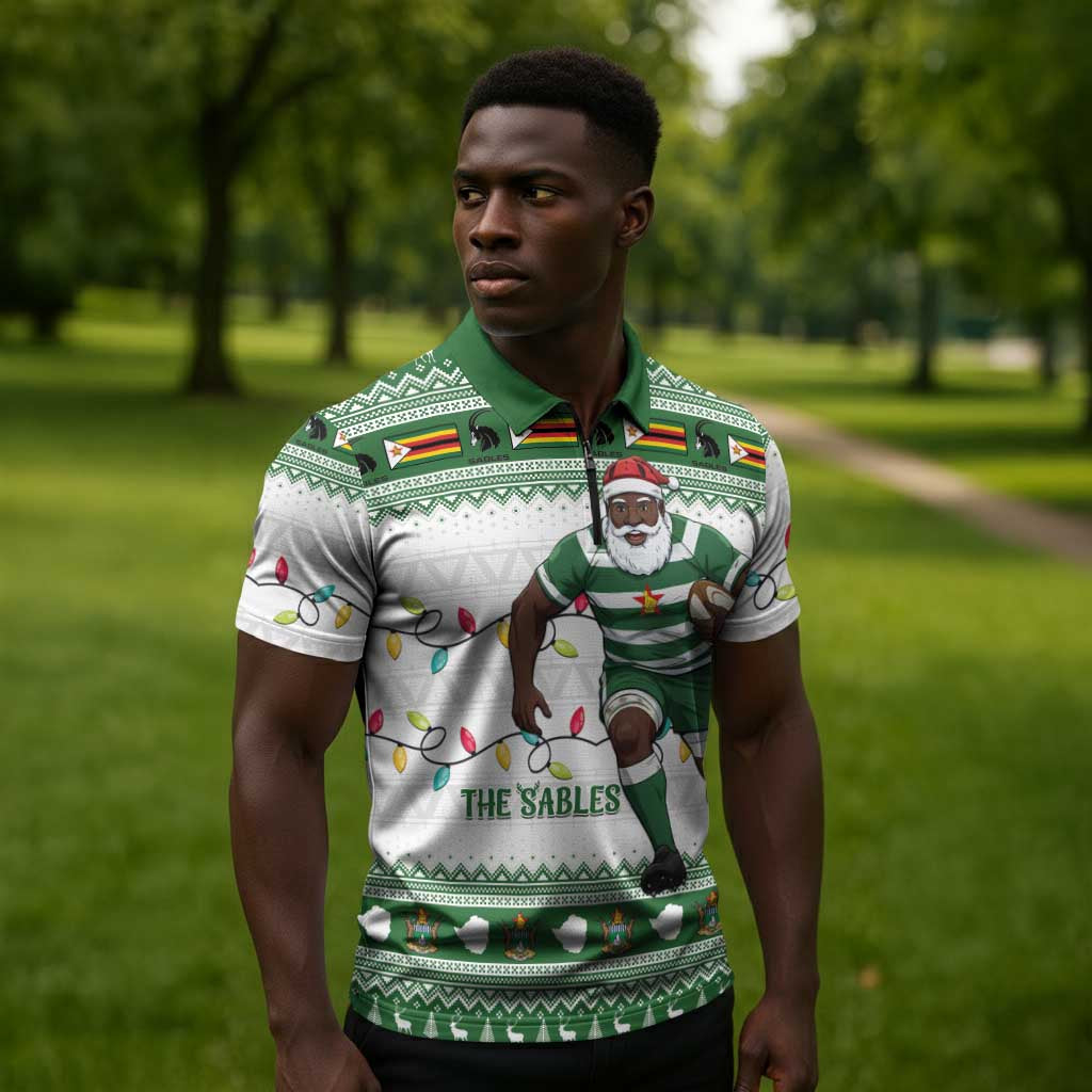 Zimbabwe Rugby Christmas Zipper Polo Shirt The Sables Krismes Yakanaka
