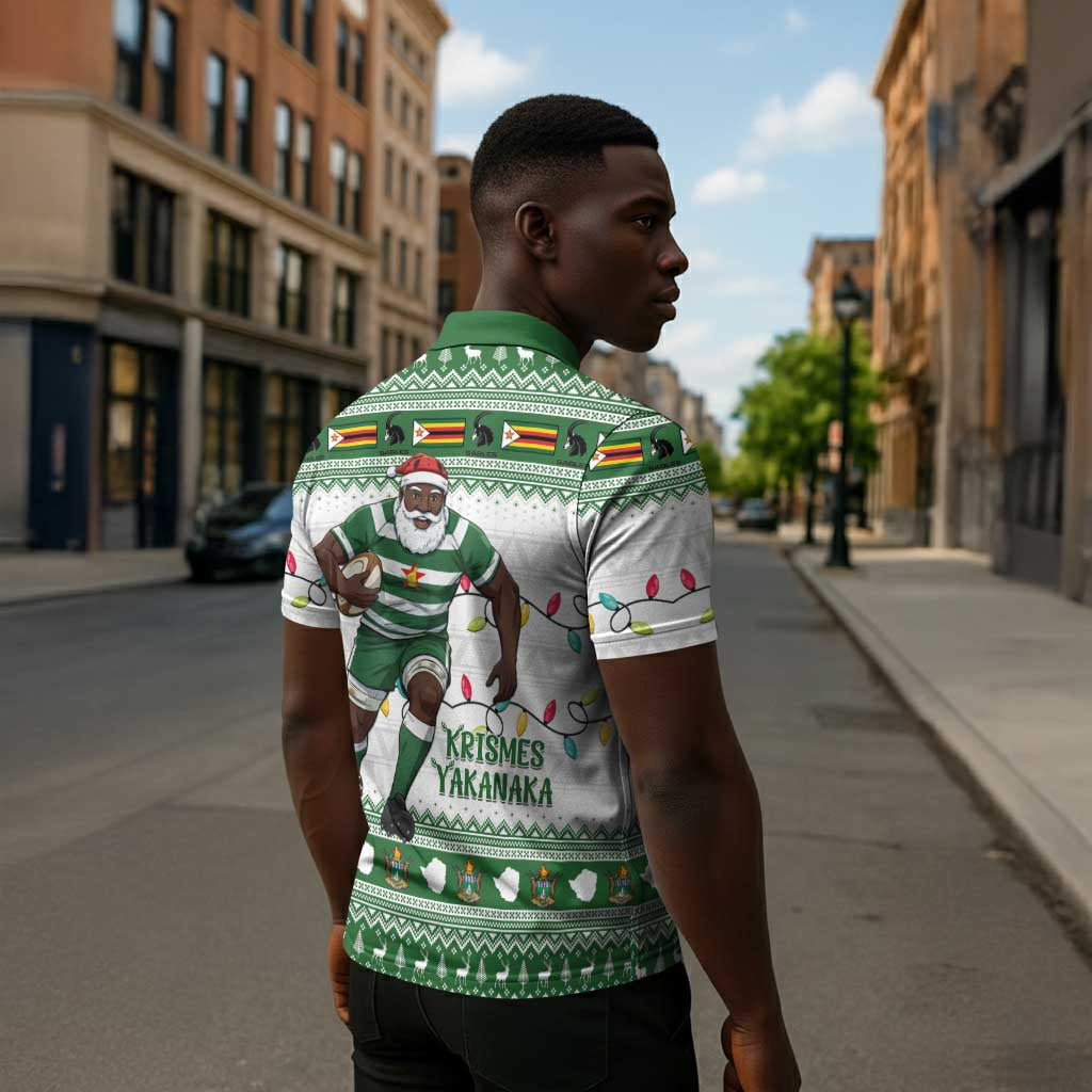 Zimbabwe Rugby Christmas Zipper Polo Shirt The Sables Krismes Yakanaka