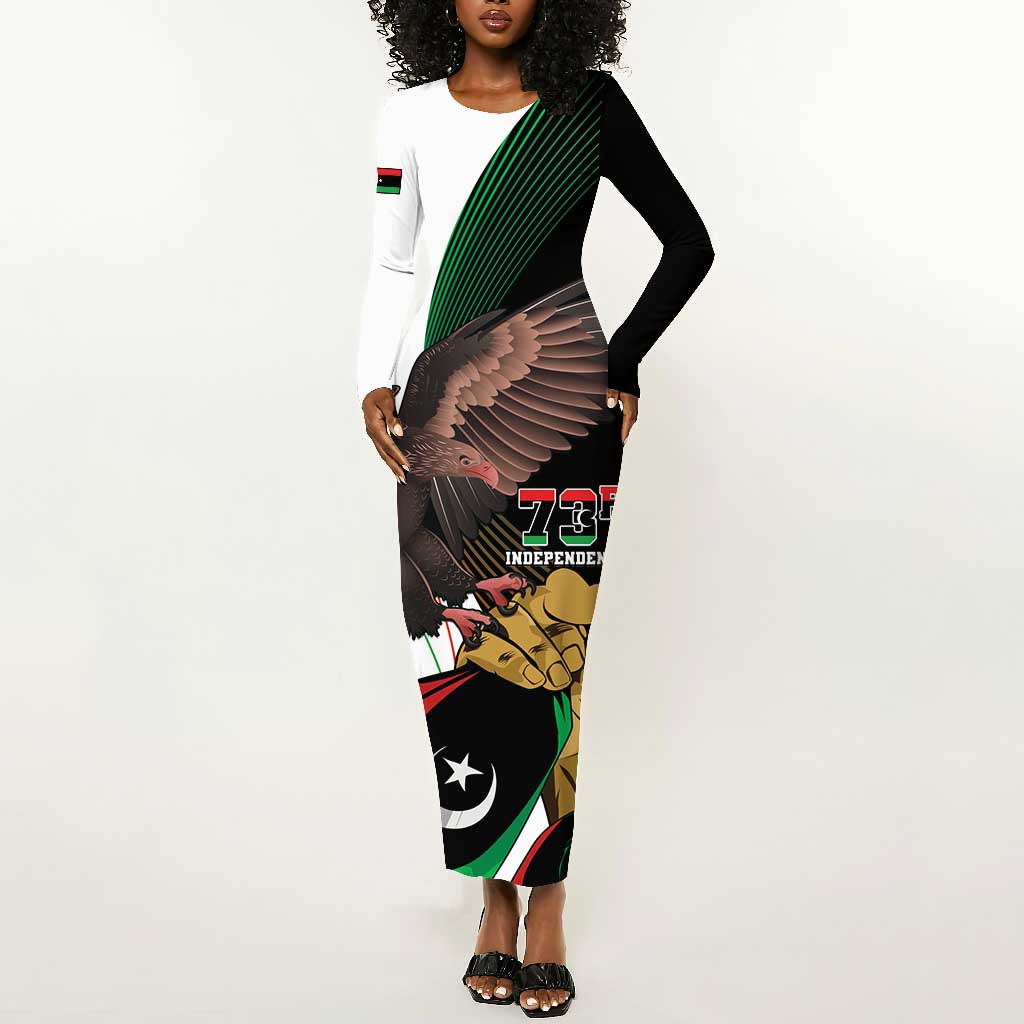 Afro Libya Long Sleeve Bodycon Dress Arabian Eagle - Independence Day