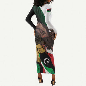 Afro Libya Long Sleeve Bodycon Dress Arabian Eagle - Independence Day