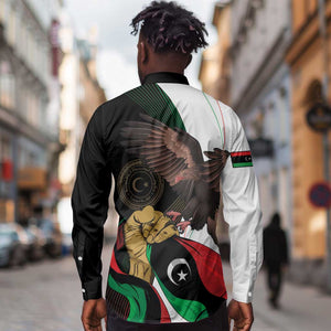 Afro Libya Long Sleeve Button Shirt Arabian Eagle - Independence Day