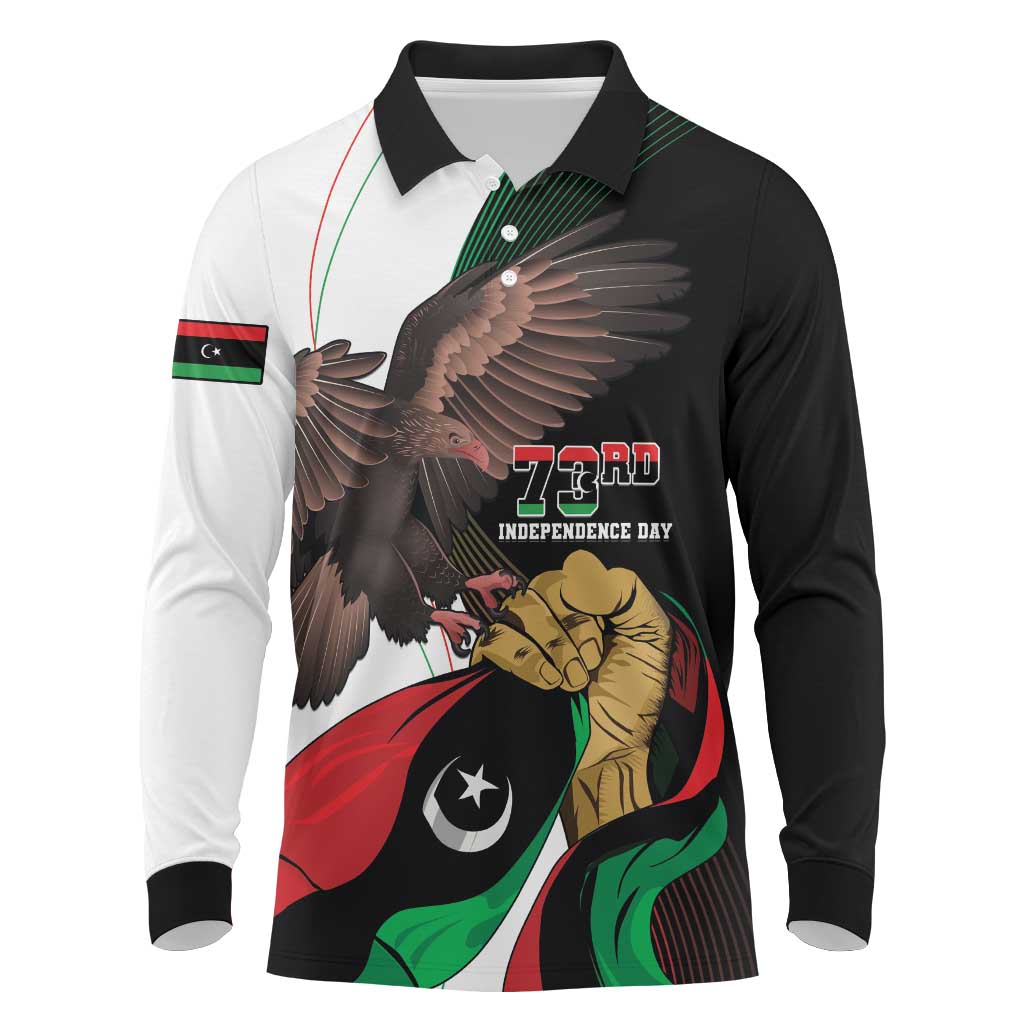 Afro Libya Long Sleeve Polo Shirt Arabian Eagle - Independence Day