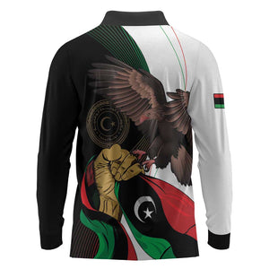 Afro Libya Long Sleeve Polo Shirt Arabian Eagle - Independence Day