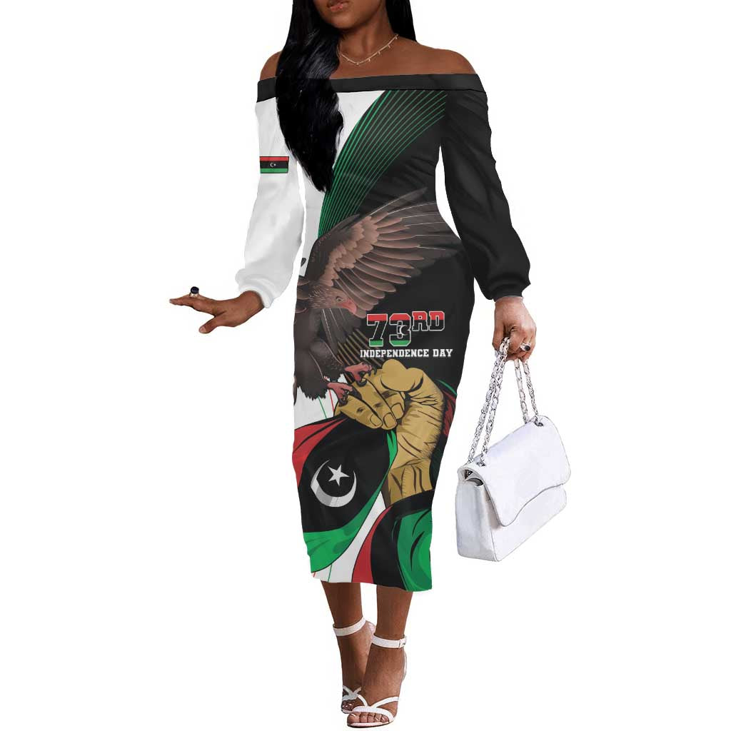 Afro Libya Off The Shoulder Long Sleeve Dress Arabian Eagle - Independence Day