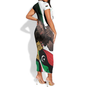 Afro Libya Short Sleeve Bodycon Dress Arabian Eagle - Independence Day