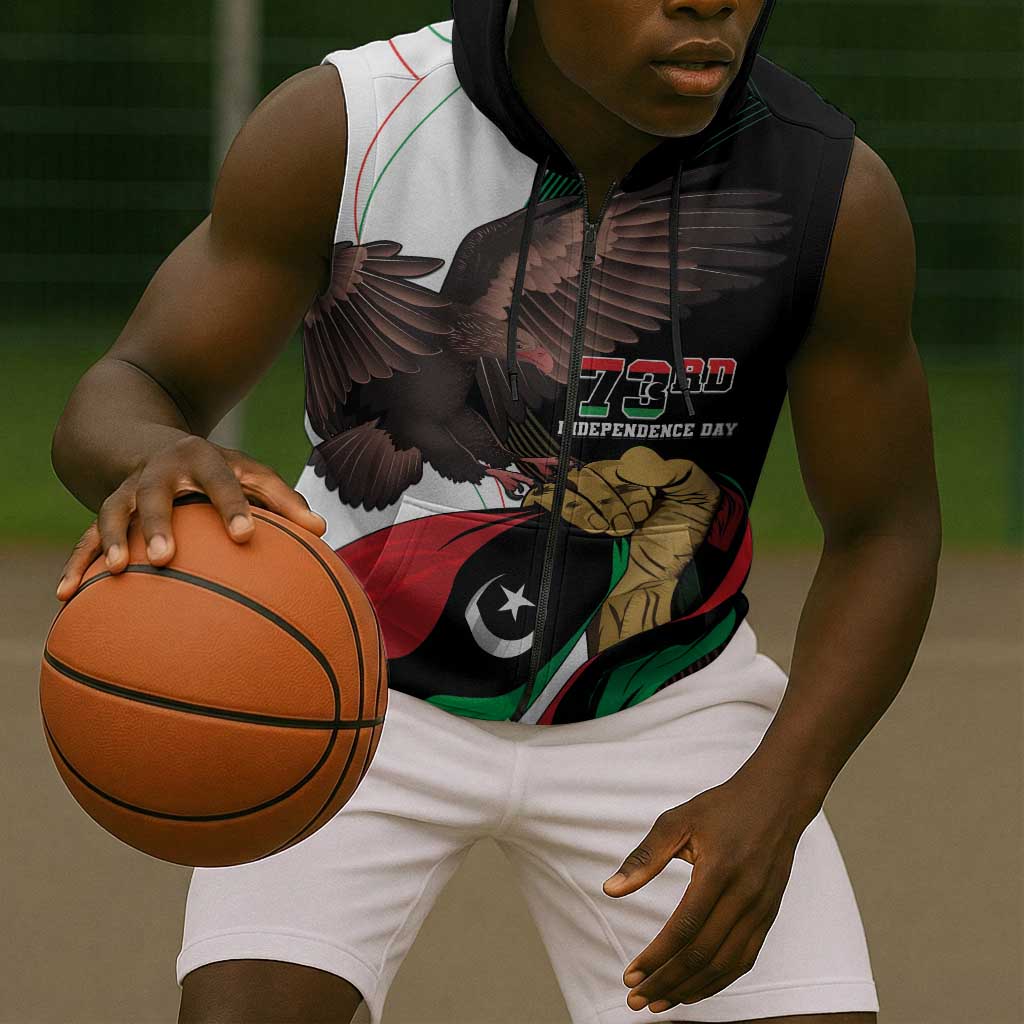 Afro Libya Sleeveless Zip Hoodie Arabian Eagle - Independence Day - African Pride