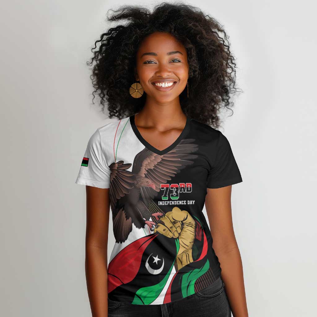 Afro Libya Women V-Neck T-Shirt Arabian Eagle - Independence Day