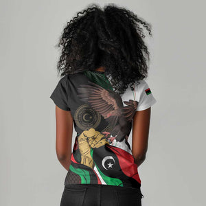 Afro Libya Women V-Neck T-Shirt Arabian Eagle - Independence Day