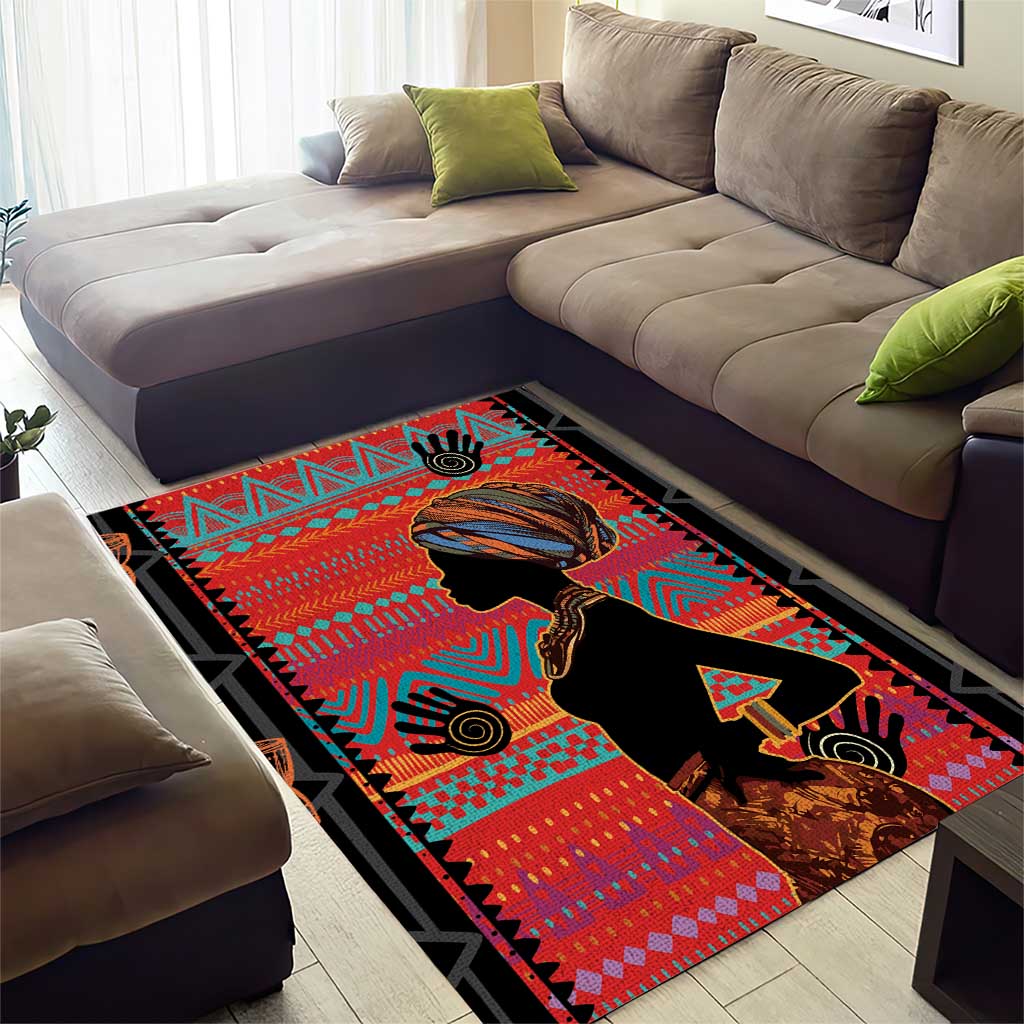 African Women Area Rug Ethnic Pattern