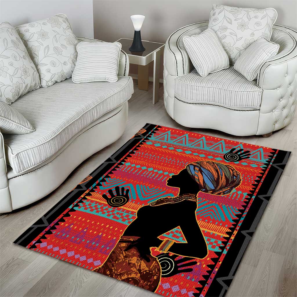 African Women Area Rug Ethnic Pattern