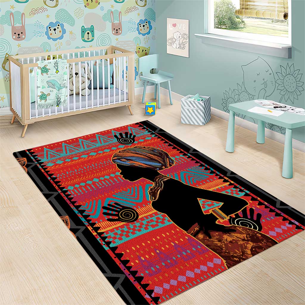African Women Area Rug Ethnic Pattern