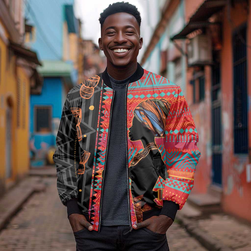 African Women Bomber Jacket Ethnic Pattern