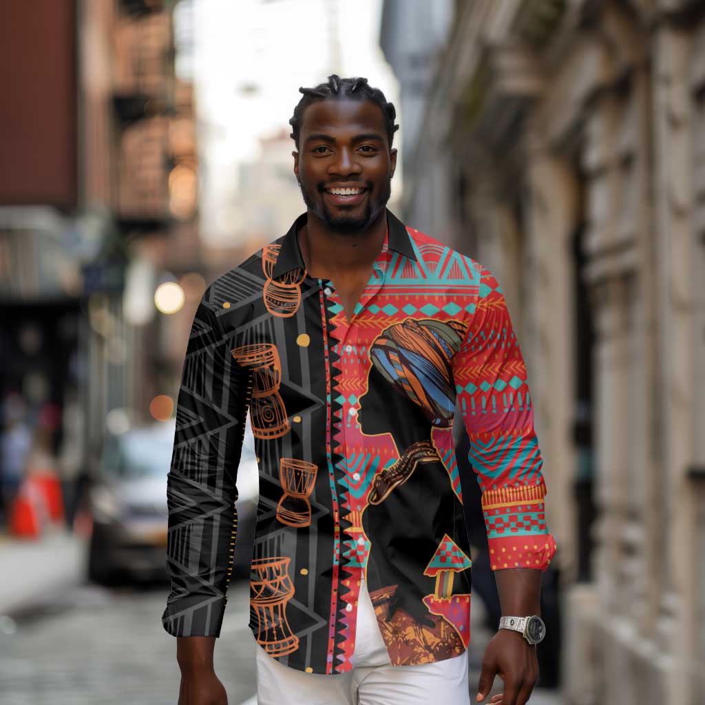 African Women Long Sleeve Button Shirt Ethnic Pattern