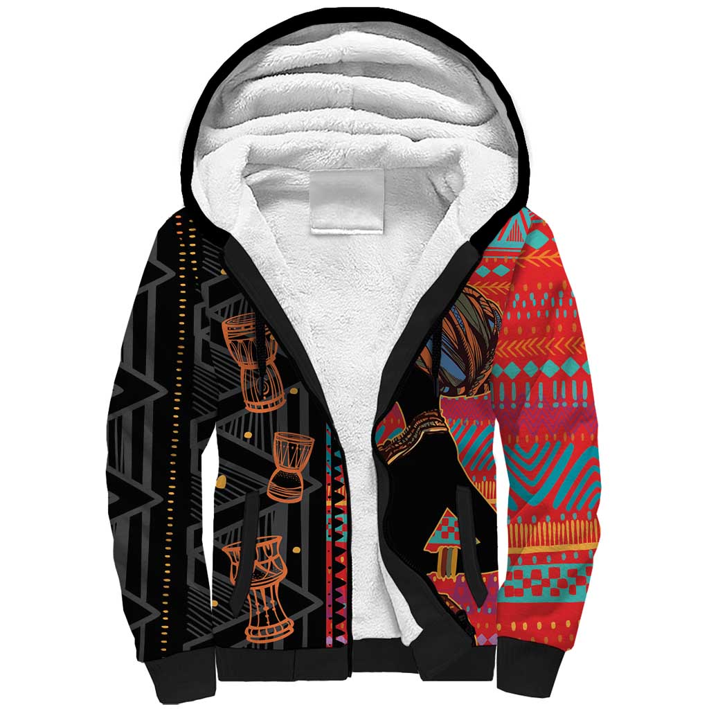 African Women Sherpa Hoodie Ethnic Pattern