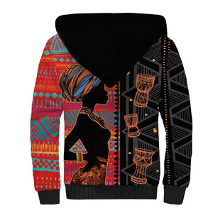 African Women Sherpa Hoodie Ethnic Pattern