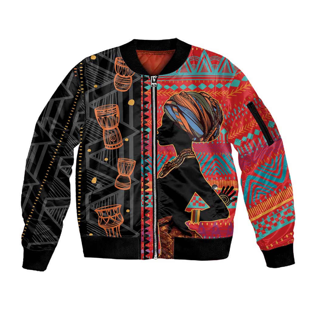 African Women Sleeve Zip Bomber Jacket Ethnic Pattern
