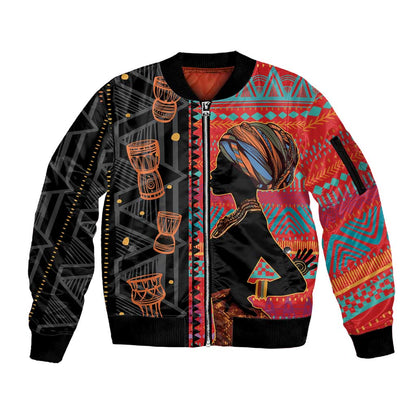 African Women Sleeve Zip Bomber Jacket Ethnic Pattern