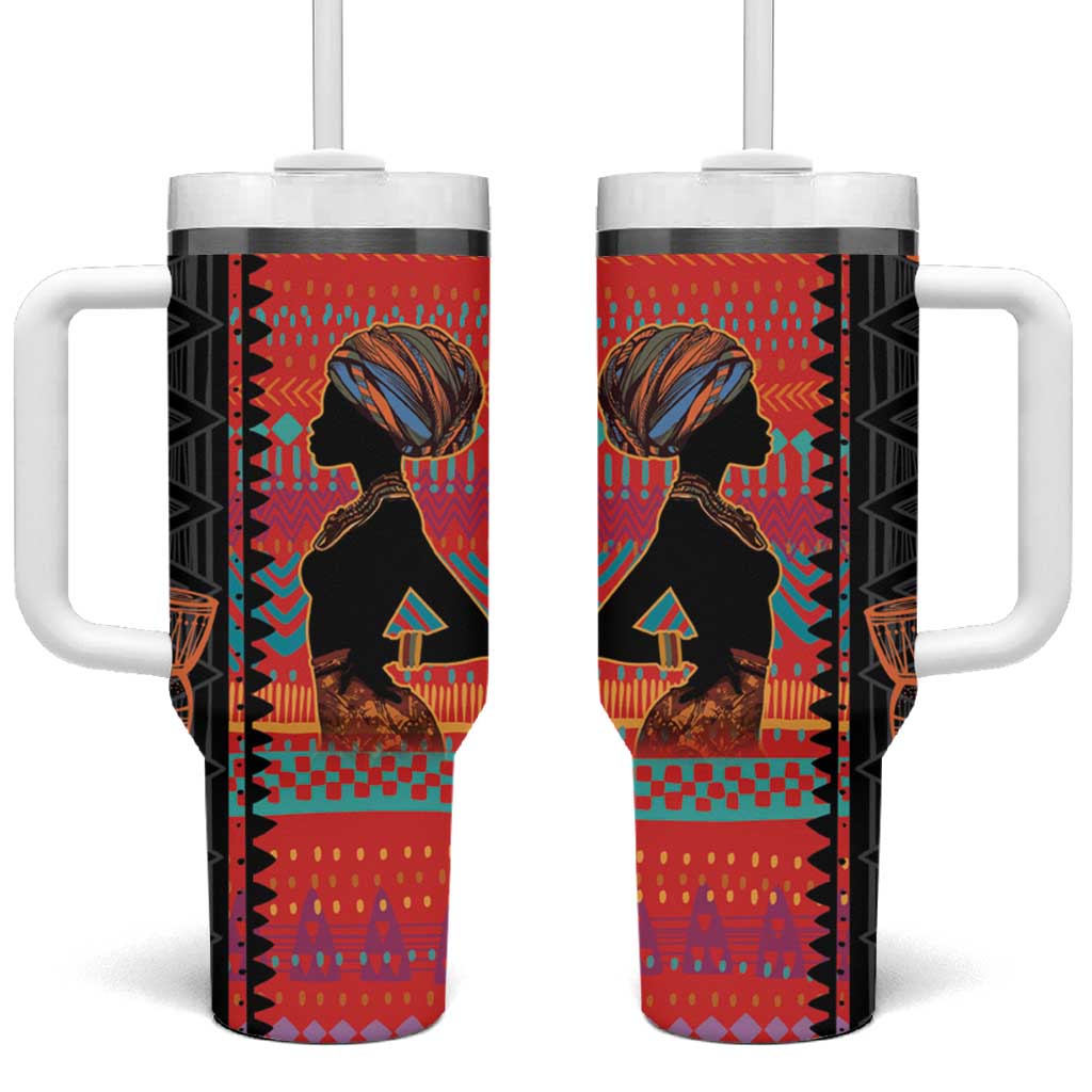 African Women Tumbler With Handle Ethnic Pattern