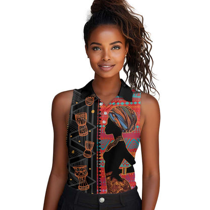 African Women Women Sleeveless Polo Shirt Ethnic Pattern