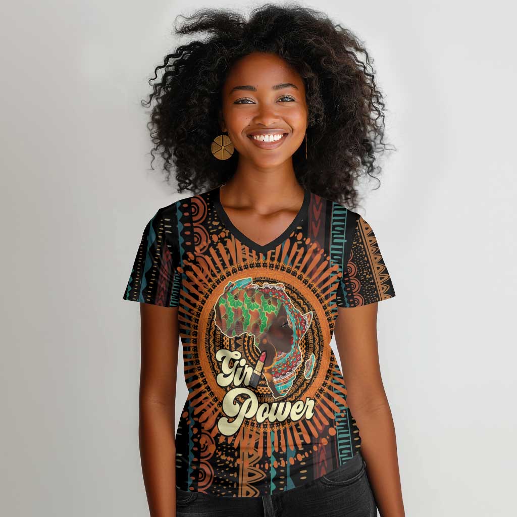 Happy International Women's Day Women V-Neck T-Shirt Black Girl Power