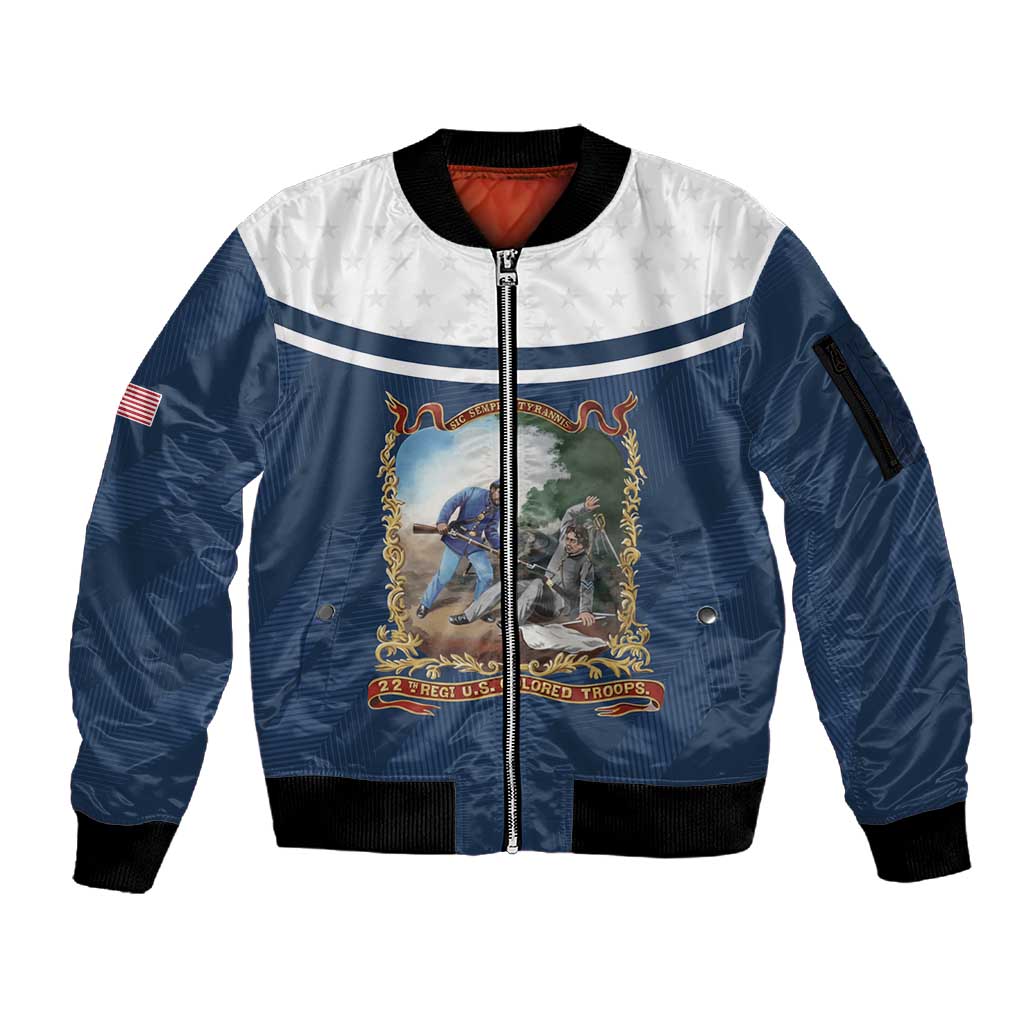 Personalized 22nd United States Colored Troops Sleeve Zip Bomber Jacket E Pluribus Unum - African Pride