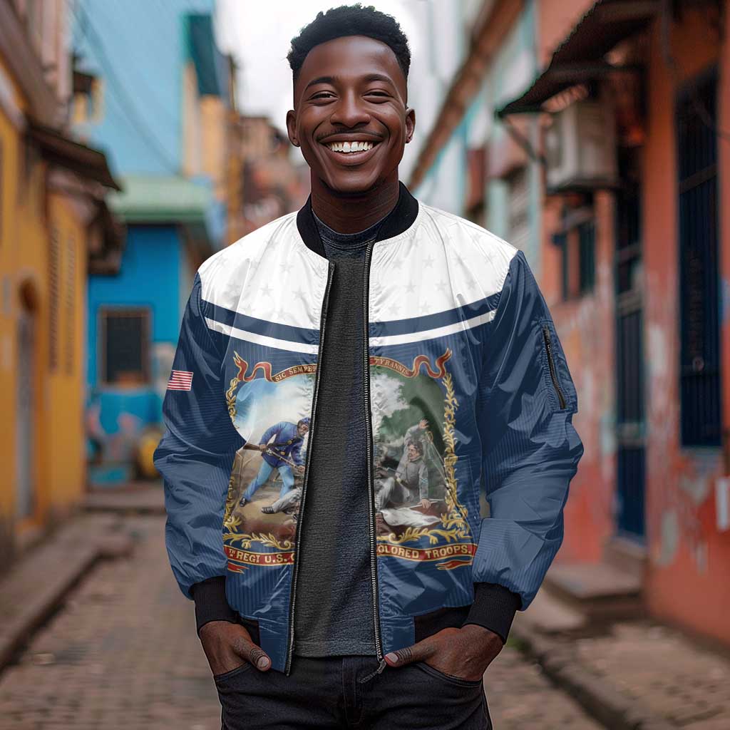 Personalized 22nd United States Colored Troops Sleeve Zip Bomber Jacket E Pluribus Unum - African Pride