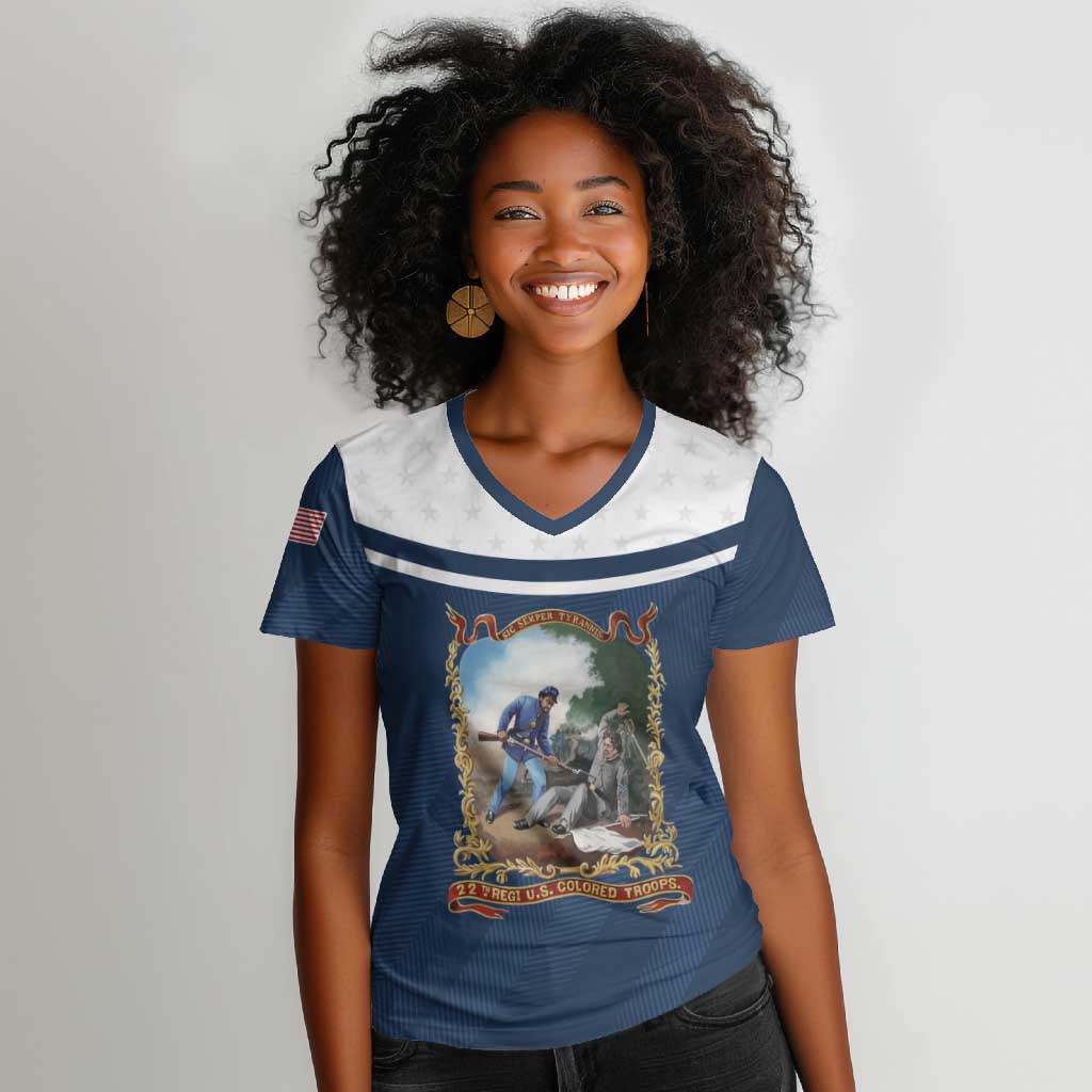 Personalized 22nd United States Colored Troops Women V-Neck T-Shirt E Pluribus Unum - African Pride