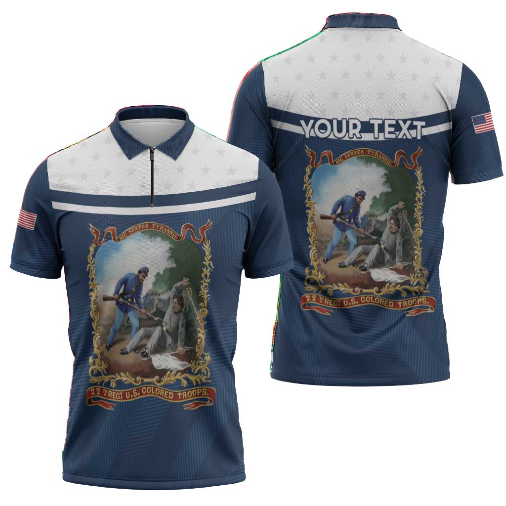 Personalized 22nd United States Colored Troops Zipper Polo Shirt E Pluribus Unum - African Pride