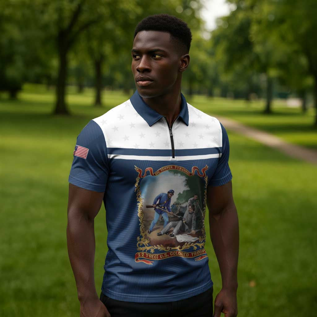 Personalized 22nd United States Colored Troops Zipper Polo Shirt E Pluribus Unum - African Pride