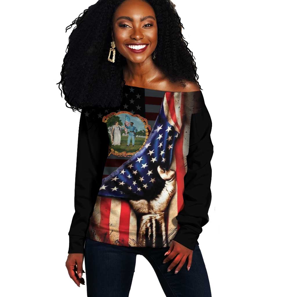 3rd United States Colored Troops Off Shoulder Sweater Flag of Freedom - African Pride