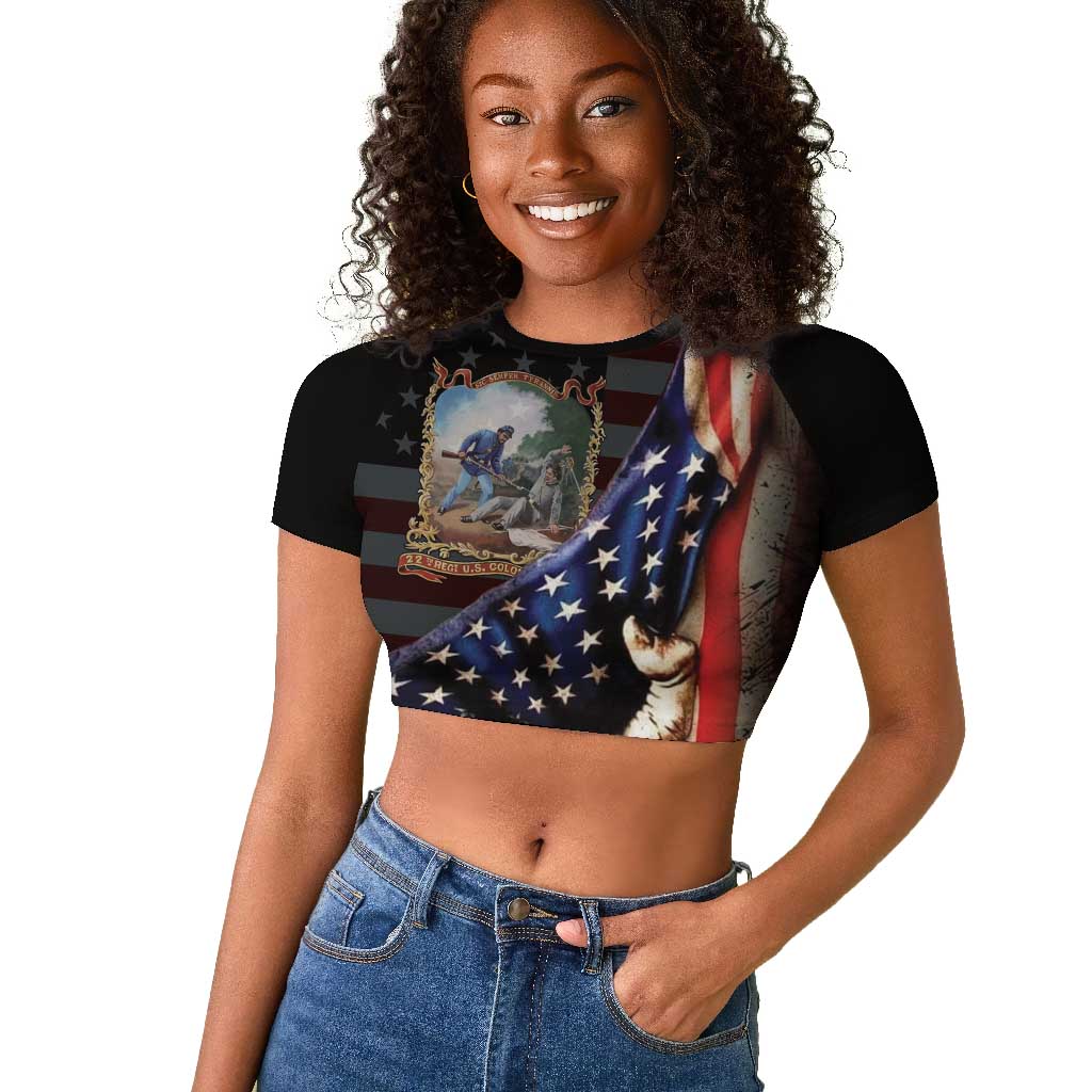 22nd United States Colored Troops Raglan Cropped T shirt Flag of Freedom - African Pride