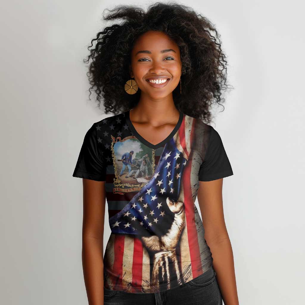 22nd United States Colored Troops Women V-Neck T-Shirt Flag of Freedom - African Pride
