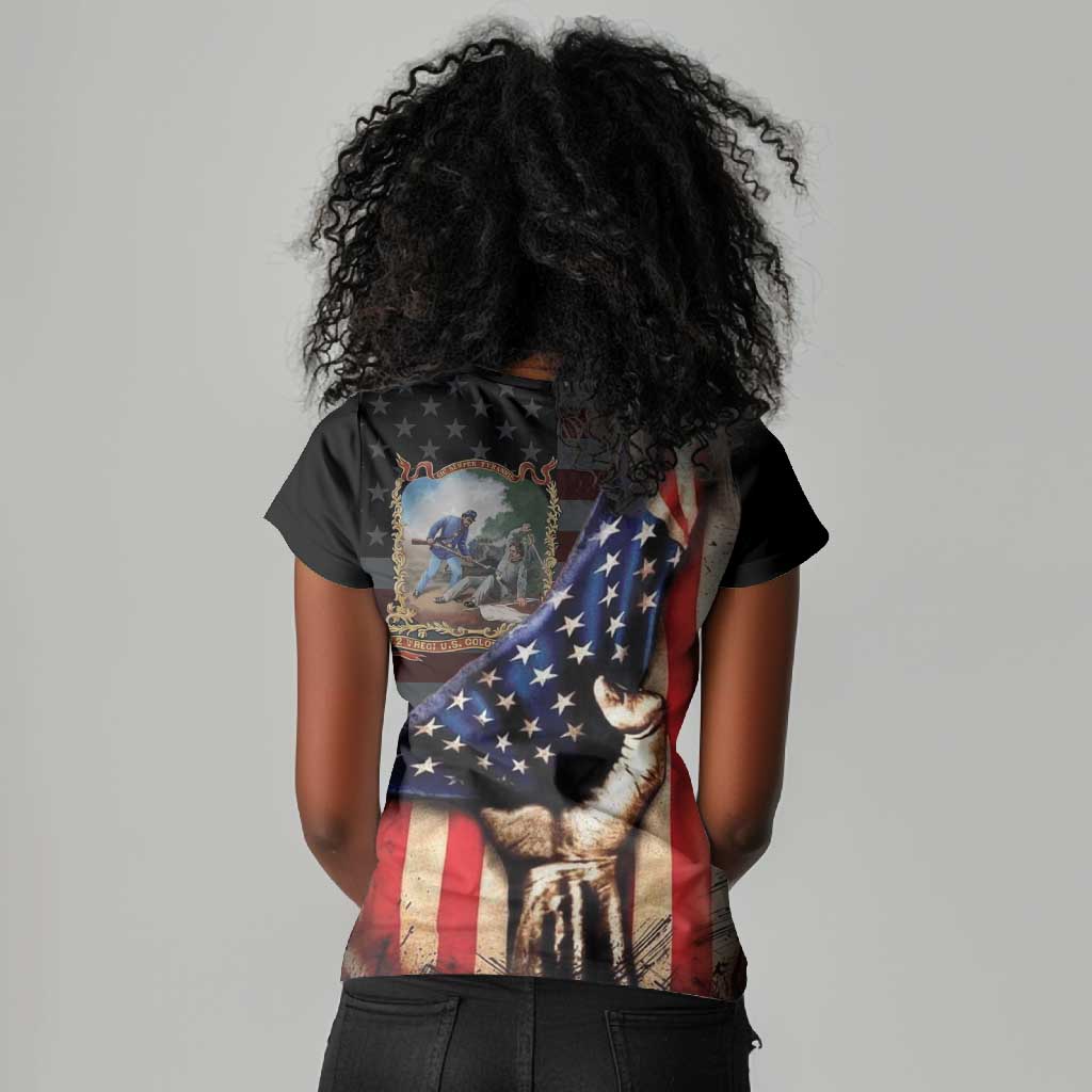 22nd United States Colored Troops Women V-Neck T-Shirt Flag of Freedom - African Pride
