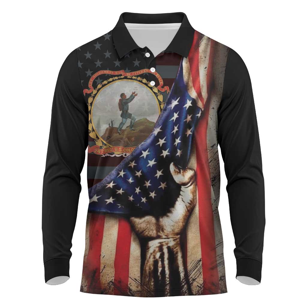 24th Regiment USCT Long Sleeve Polo Shirt Flag of Freedom - African Pride