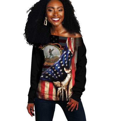 24th Regiment USCT Off Shoulder Sweater Flag of Freedom - African Pride