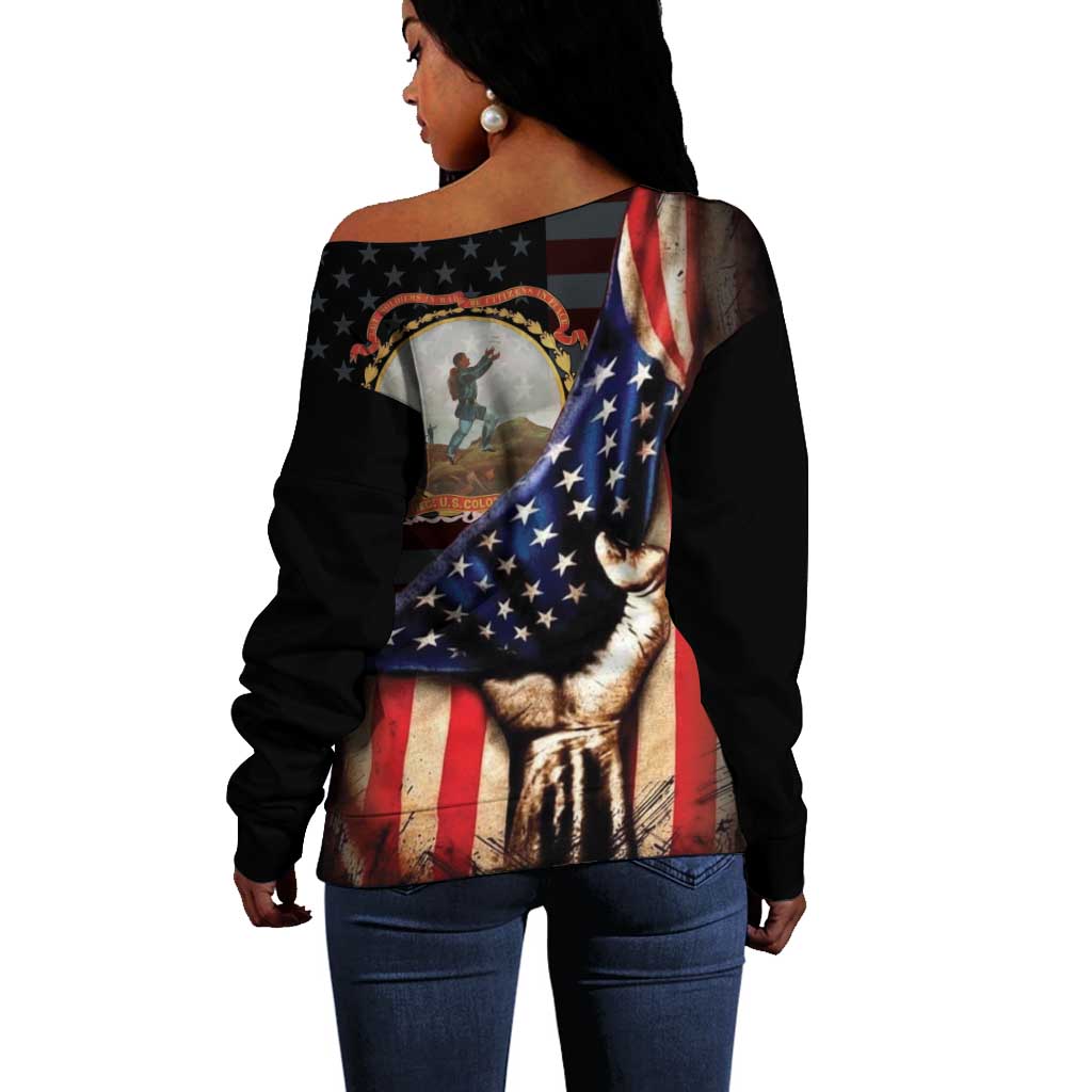 24th Regiment USCT Off Shoulder Sweater Flag of Freedom - African Pride