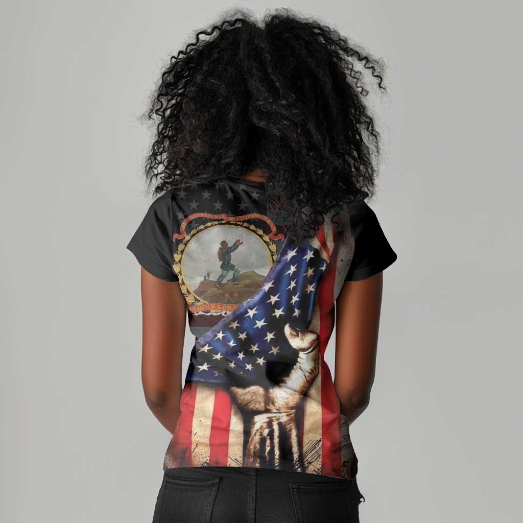 24th Regiment USCT Women V-Neck T-Shirt Flag of Freedom - African Pride