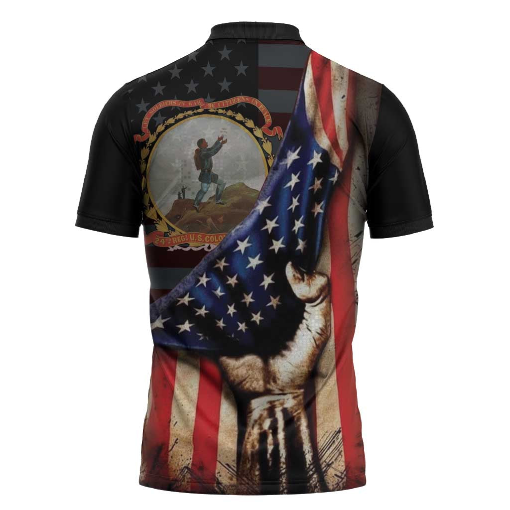 24th Regiment USCT Zipper Polo Shirt Flag of Freedom - African Pride