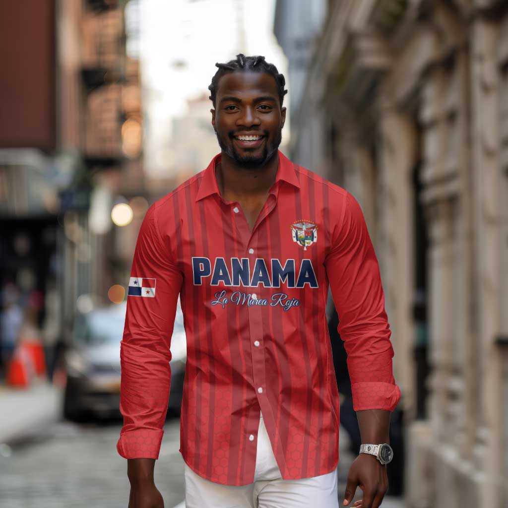 Custom Panama Football 2026 Long Sleeve Button Shirt La Marea Roja Rising