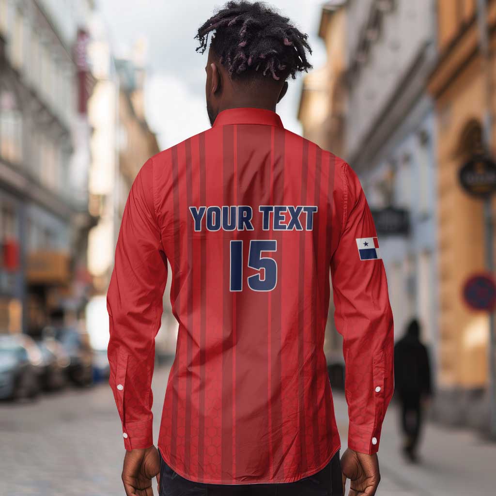 Custom Panama Football 2026 Long Sleeve Button Shirt La Marea Roja Rising
