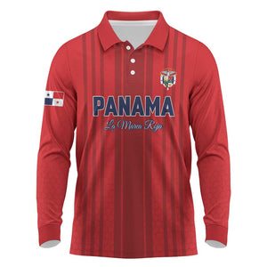 Custom Panama Football 2026 Long Sleeve Polo Shirt La Marea Roja Rising