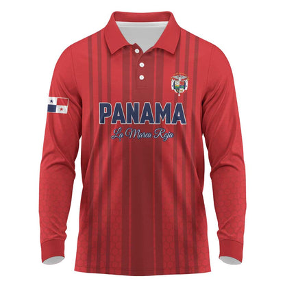 Custom Panama Football 2026 Long Sleeve Polo Shirt La Marea Roja Rising