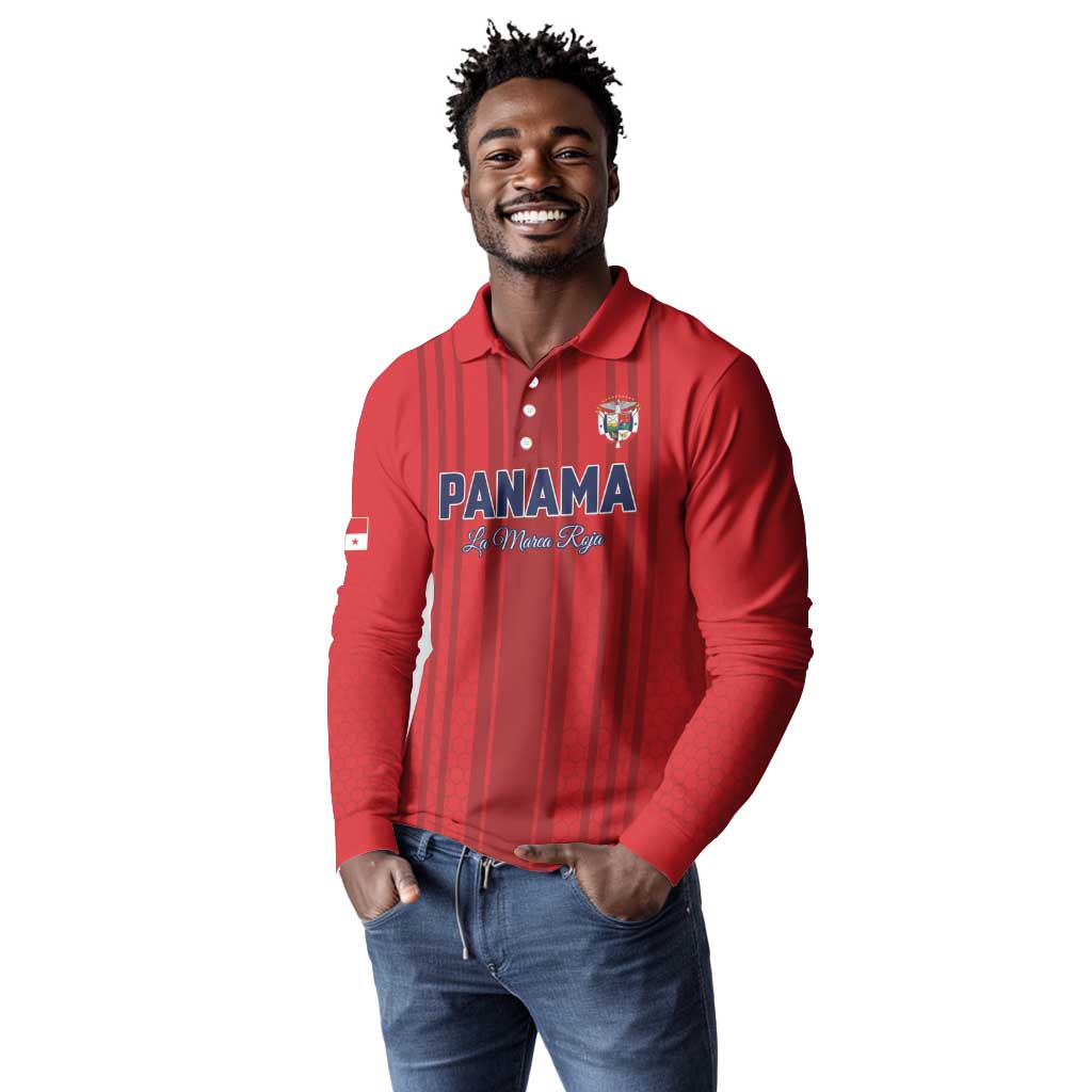 Custom Panama Football 2026 Long Sleeve Polo Shirt La Marea Roja Rising