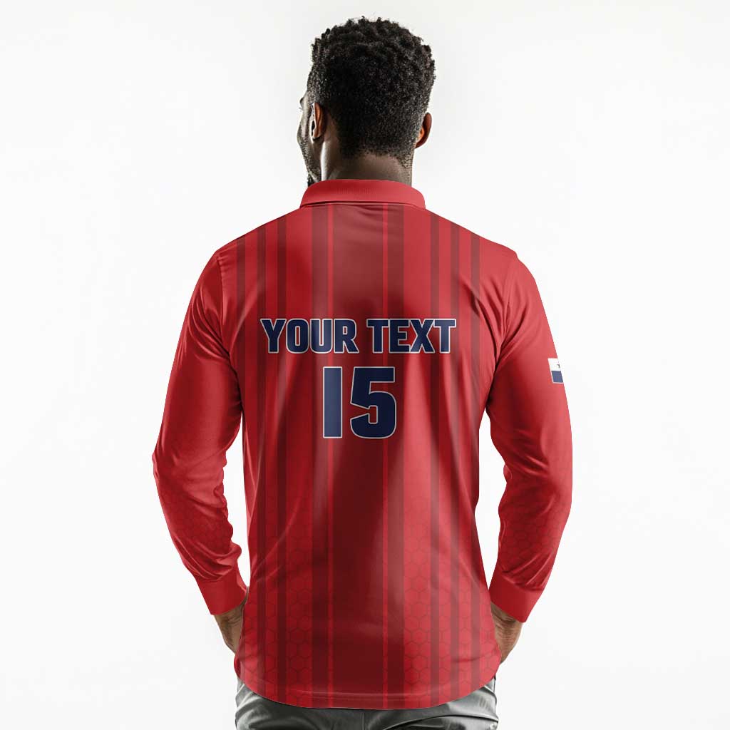 Custom Panama Football 2026 Long Sleeve Polo Shirt La Marea Roja Rising